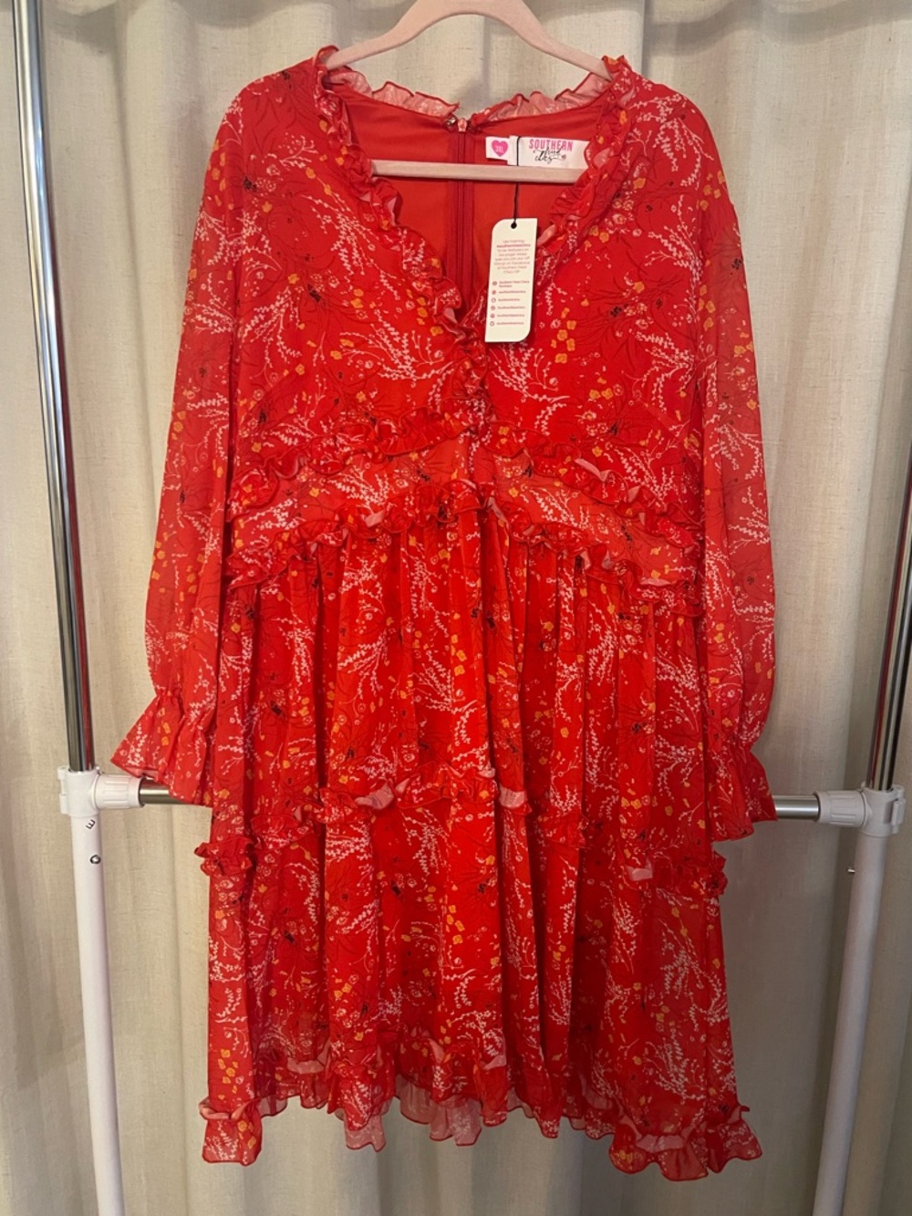 Gorgeous Red Floral Ruffle Dress